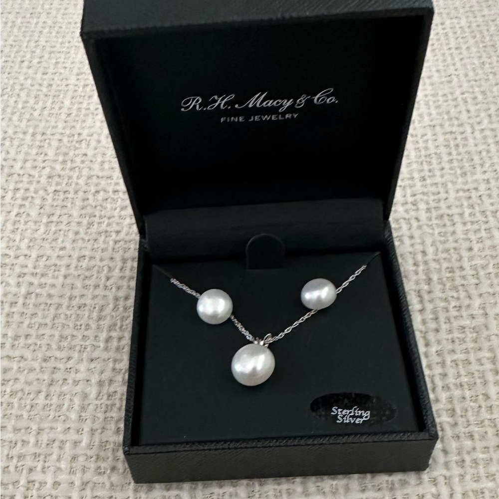 Macy's Sterling Silver and White Pearl Necklace Set